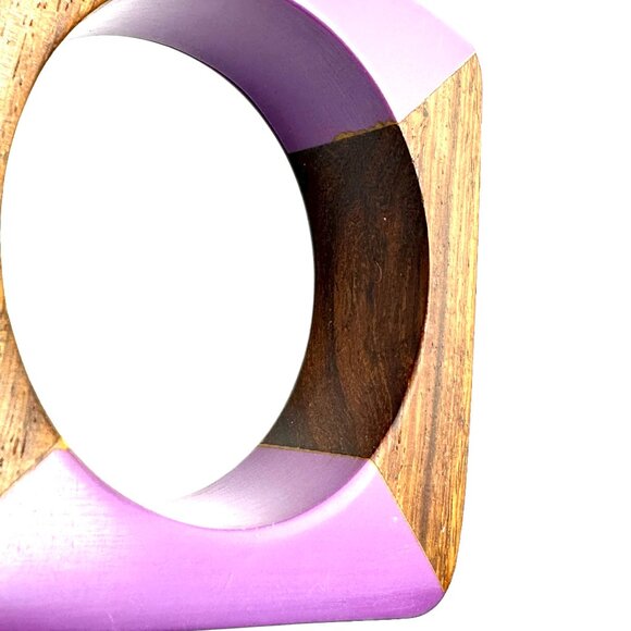 Vintage 1970s Lucite & Wood Bangles — Handcrafted Geometric Bracelets — EUC - Picture 12 of 16